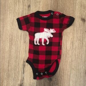 Lazy One Red and Black Plaid Moose Bodysuit